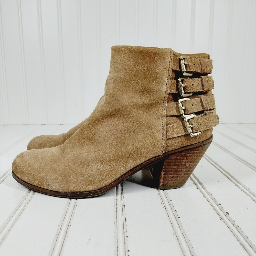 Sam Edelman 'Lucca' Beach Brown Suede Buckle Ankle Boots K3